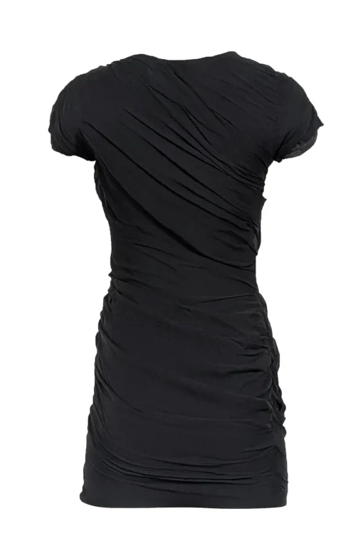 Diane von Furstenberg - Black Short Cap Sleeve Silk Ruched Mini Dress Sz 0