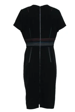 Diane von Furstenberg - Black Short Sleeve Sheath Dress w/ Rainbow Contrast Stitching Sz 14