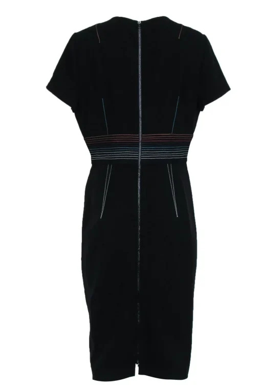 Diane von Furstenberg - Black Short Sleeve Sheath Dress w/ Rainbow Contrast Stitching Sz 14