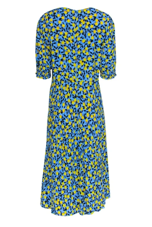 Diane von Furstenberg - Blue w/ Lemon Print Short Sleeve Dress Sz 14
