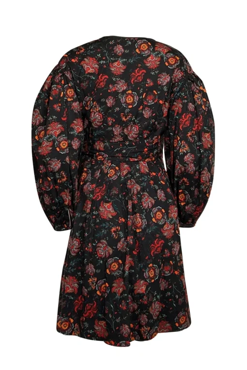 Diane von Furstenberg - Black w/ Red Floral Print Poplin Wrap Dress Sz 8