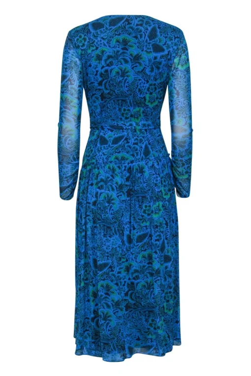 Diane von Furstenberg - Blue & Green Floral & Leaf Print Wrap Dress Sz S