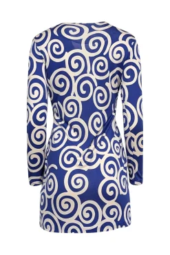 Diane von Furstenberg - Blue & White Swirl Print Long Sleeve Mini Dress Sz S