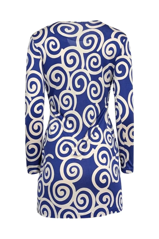 Diane von Furstenberg - Blue & White Swirl Print Long Sleeve Mini Dress Sz S