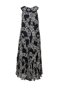 Diane von Furstenberg - Black w/ Grey Chain Print Sleeveless Maxi Dress Sz 0