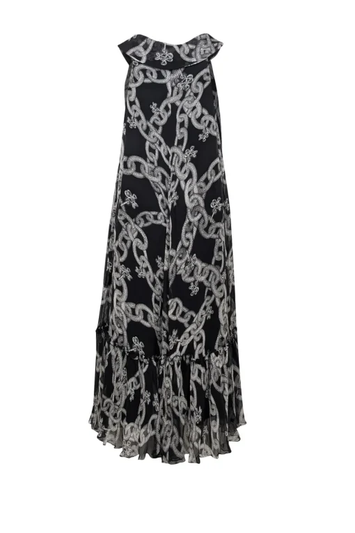 Diane von Furstenberg - Black w/ Grey Chain Print Sleeveless Maxi Dress Sz 0