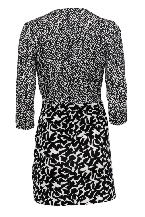Diane von Furstenberg - Black & White Abstract Pattern Wrap Dress Sz 8