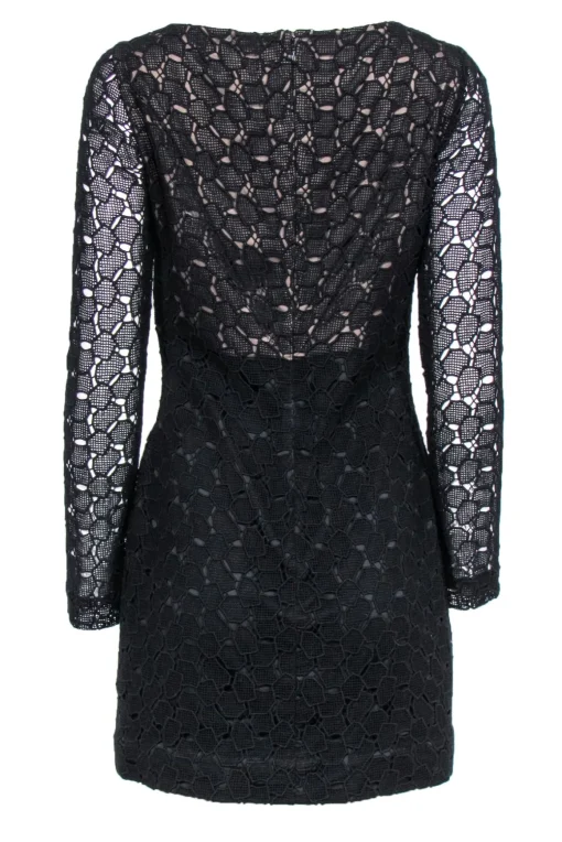 Diane von Furstenberg - Black Eyelet Lace Overlay Long Sleeve Dress Sz 6