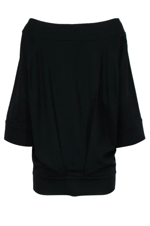 Diane von Furstenberg - Black Batwing Scoop Neck Tunic w/ Pouch Pocket Sz 4