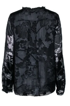Diane von Furstenberg - Black Silk Floral Long Sleeve Blouse Sz 12
