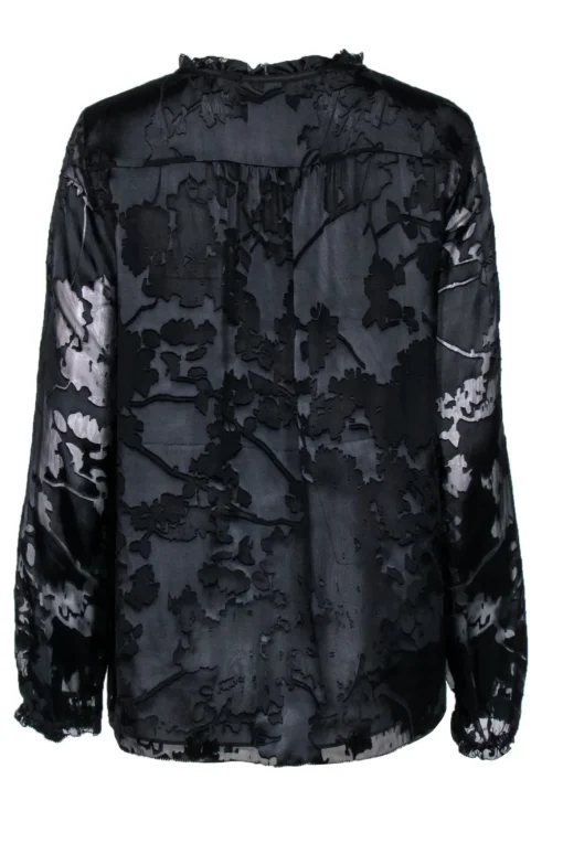 Diane von Furstenberg - Black Silk Floral Long Sleeve Blouse Sz 12