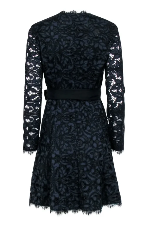 Diane von Furstenberg - Black & Navy Lace Wrap Dress Sz 6