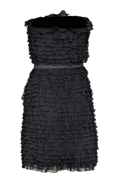 Diane von Furstenberg - Black Strapless Ruffled Mini Dress Sz S