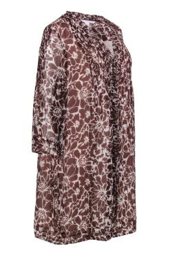 Diane von Furstenberg - Brown & White Floral Print Mini Shirtdress Sz 12
