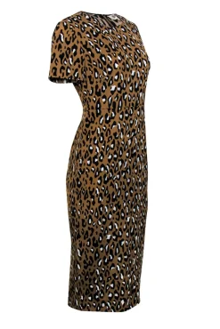 Diane von Furstenberg - Brown Leopard Print Sheath Midi Dress Sz 4