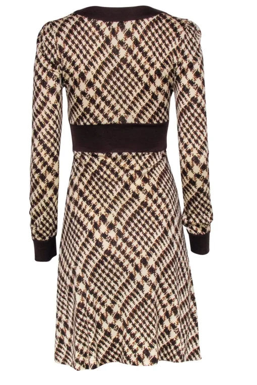 Diane Von Furstenberg - Brown Plaid Silk Long Sleeve Dress Sz 4