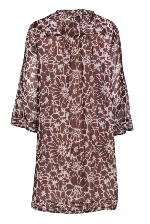 Diane von Furstenberg - Brown & White Floral Print Mini Shirtdress Sz 12