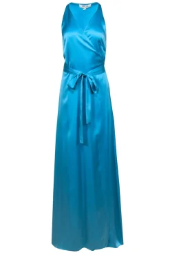 Diane von Furstenberg - Caribbean Blue "Pacific" Satin Wrap Gown Sz 10
