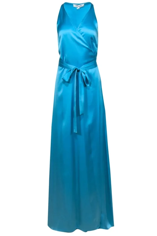Diane von Furstenberg - Caribbean Blue "Pacific" Satin Wrap Gown Sz 10