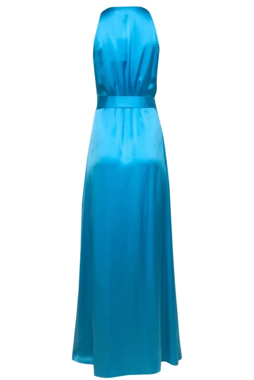 Diane von Furstenberg - Caribbean Blue "Pacific" Satin Wrap Gown Sz 10