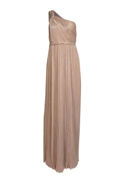 Diane von Furstenberg - Champagne Gold Plisse "Lucielle" One Shoulder Formal Dress Sz 6