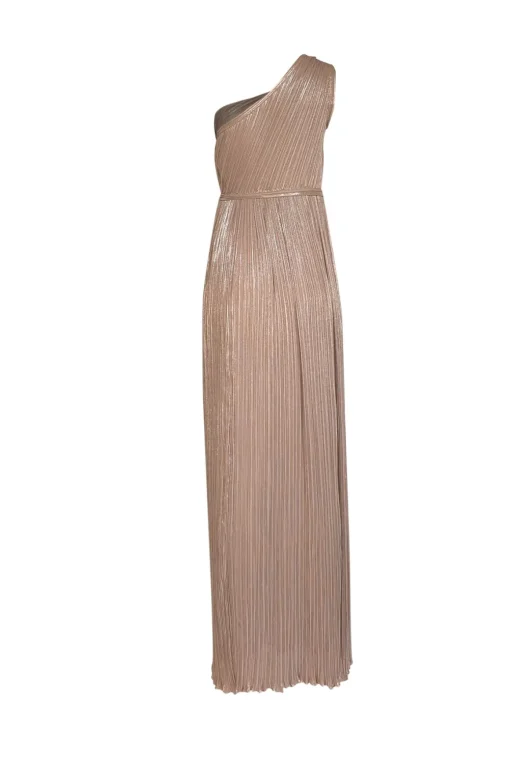 Diane von Furstenberg - Champagne Gold Plisse "Lucielle" One Shoulder Formal Dress Sz 6