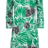 Diane von Furstenberg - Cream, Green & Black Tropical Silk Printed Dress Sz 4