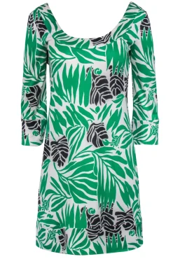 Diane von Furstenberg - Cream, Green & Black Tropical Silk Printed Dress Sz 4