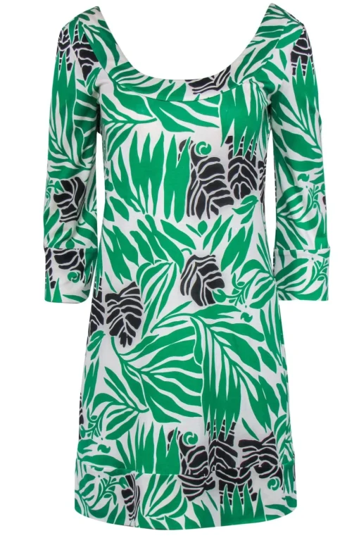 Diane von Furstenberg - Cream, Green & Black Tropical Silk Printed Dress Sz 4