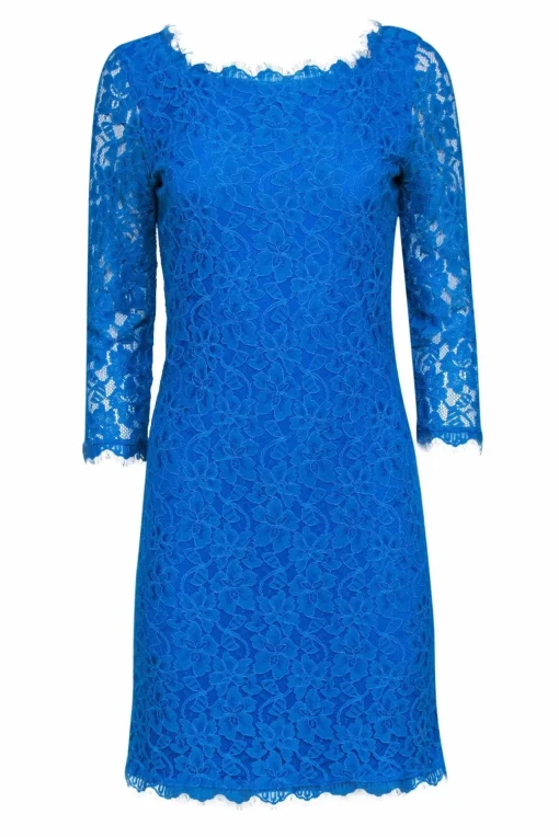 Diane von Furstenberg - Cyan Blue Floral Lace Cocktail "Zarita" Dress Sz 10