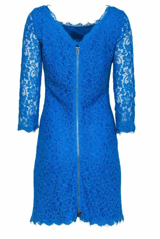 Diane von Furstenberg - Cyan Blue Floral Lace Cocktail "Zarita" Dress Sz 10