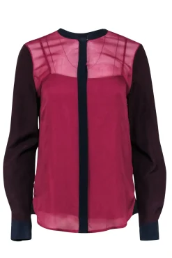 Diane von Furstenberg - Deep Cherry, Maroon, & Navy Colorblocked Blouse Sz 8