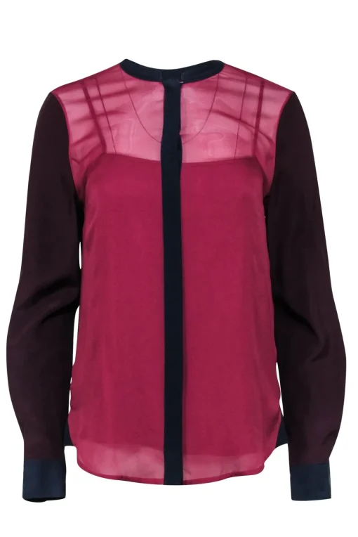 Diane von Furstenberg - Deep Cherry, Maroon, & Navy Colorblocked Blouse Sz 8