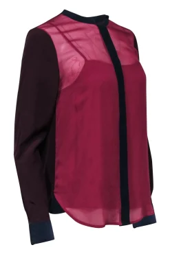 Diane von Furstenberg - Deep Cherry, Maroon, & Navy Colorblocked Blouse Sz 8