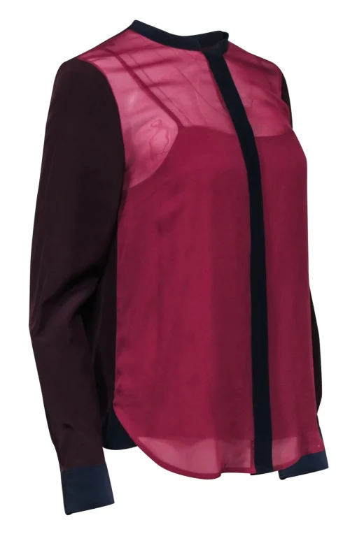 Diane von Furstenberg - Deep Cherry, Maroon, & Navy Colorblocked Blouse Sz 8