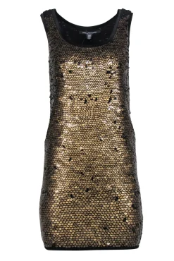 Diane von Furstenberg - Gold & Black Sleeveless Sequin Mini Dress Sz 2