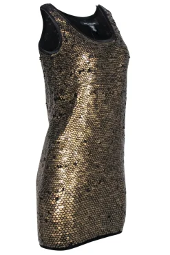 Diane von Furstenberg - Gold & Black Sleeveless Sequin Mini Dress Sz 2