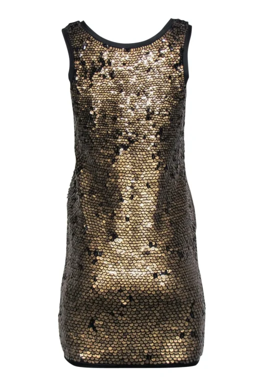 Diane von Furstenberg - Gold & Black Sleeveless Sequin Mini Dress Sz 2