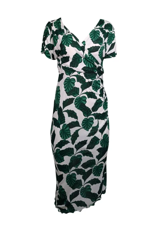 Diane von Furstenberg - Green & White Leaf Print “Havana” Midi Dress Sz M