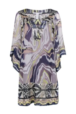Diane von Furstenberg - Grey, Purple, Navy, & Green Print Shift Dress Sz 8