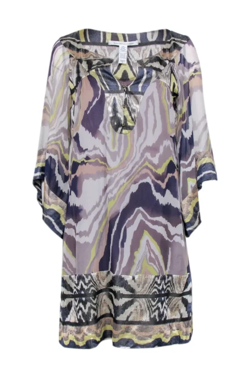 Diane von Furstenberg - Grey, Purple, Navy, & Green Print Shift Dress Sz 8