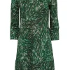 Diane von Furstenberg - Green & Cream Print Crop Sleeve Shift Dress Sz 2