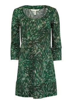 Diane von Furstenberg - Green & Cream Print Crop Sleeve Shift Dress Sz 2