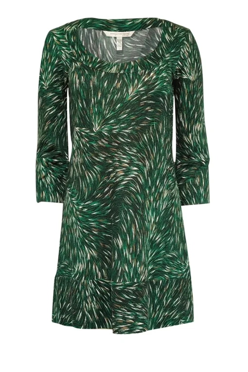 Diane von Furstenberg - Green & Cream Print Crop Sleeve Shift Dress Sz 2