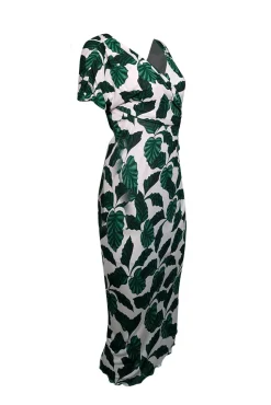 Diane von Furstenberg - Green & White Leaf Print “Havana” Midi Dress Sz M