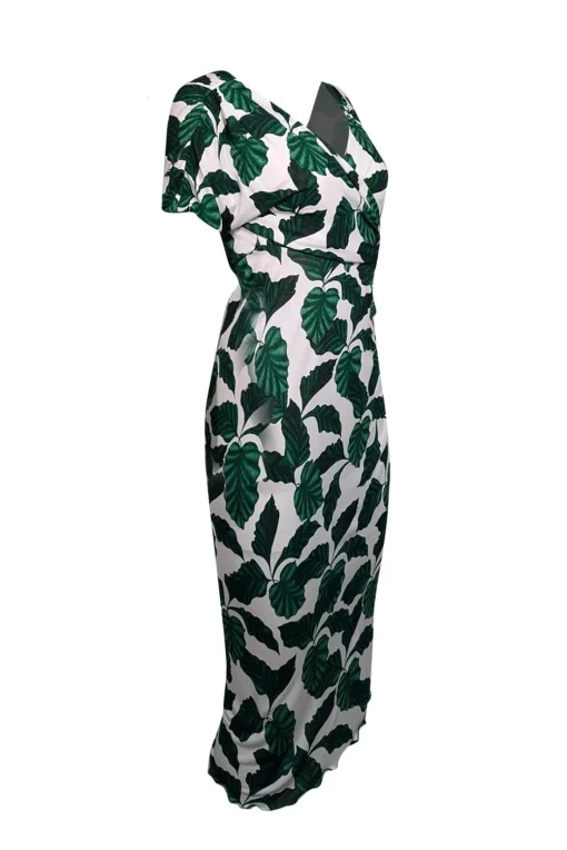Diane von Furstenberg - Green & White Leaf Print “Havana” Midi Dress Sz M