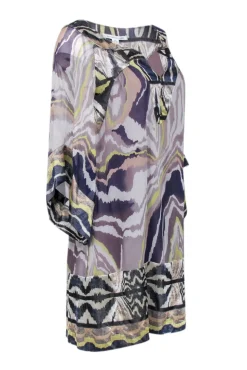 Diane von Furstenberg - Grey, Purple, Navy, & Green Print Shift Dress Sz 8