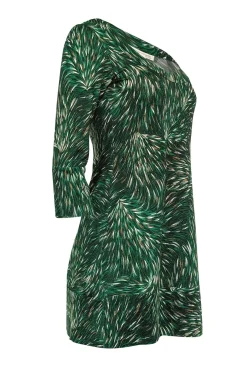 Diane von Furstenberg - Green & Cream Print Crop Sleeve Shift Dress Sz 2