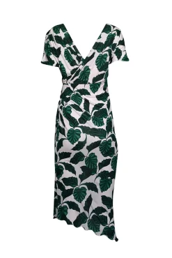 Diane von Furstenberg - Green & White Leaf Print “Havana” Midi Dress Sz M