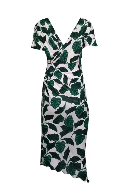 Diane von Furstenberg - Green & White Leaf Print “Havana” Midi Dress Sz M